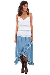 Scully LIGHT BLUE HI/LO RUFFLED DENIM SKIRT - Scully Leather - Flyclothing LLC