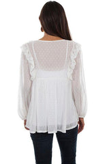 Scully IVORY SWISS DOT BLOUSE W/RUFFLE YOKE DETAI - Flyclothing LLC