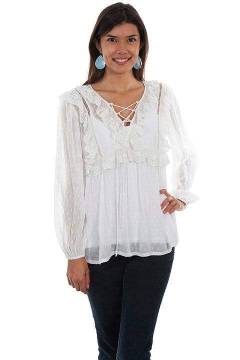 Scully IVORY SWISS DOT BLOUSE W/RUFFLE YOKE DETAI - Scully Leather - Flyclothing LLC