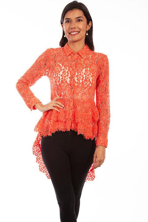 Scully CORAL LACE BUTTON UP DOUBLE RUFFLE BLOUSE - Flyclothing LLC