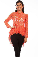 Scully CORAL LACE BUTTON UP DOUBLE RUFFLE BLOUSE - Scully Leather
