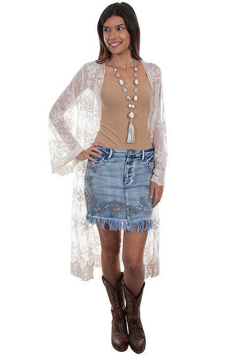 Scully DENIM DESTRUCTED EMB DENIM SKIRT - Scully Leather - Flyclothing LLC
