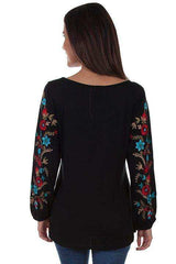 Scully BLACK TUNIC W/FLORAL EMB SHIRT TAIL HEM - Scully Leather - Flyclothing LLC