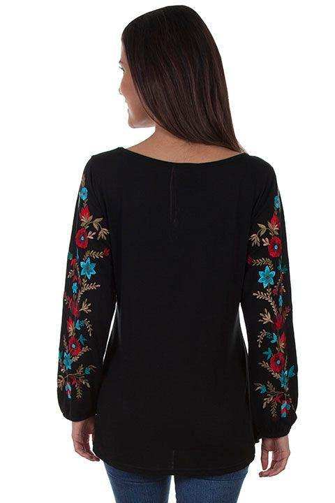Scully BLACK TUNIC W/FLORAL EMB SHIRT TAIL HEM - Scully Leather - Flyclothing LLC