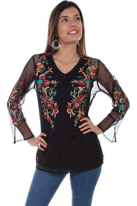 Scully BLACK MESH EMB. TUNIC W/TANK - Scully Leather - Flyclothing LLC