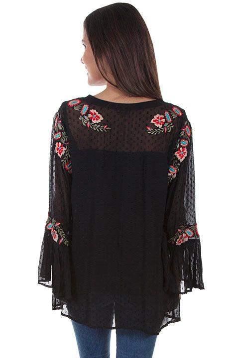 Scully BLACK SWISS DOT TUNIC W/EMB & RUFFLE SLEEVE - Scully Leather - Flyclothing LLC