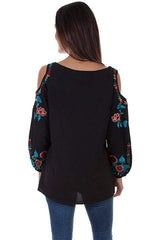Scully BLACK COLD SHOULDER L/S TUNIC W/EMB. - Scully Leather - Flyclothing LLC
