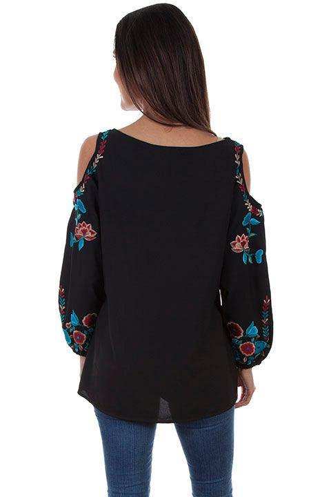 Scully BLACK COLD SHOULDER L/S TUNIC W/EMB. - Scully Leather - Flyclothing LLC