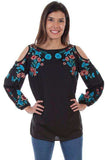 Scully BLACK COLD SHOULDER L/S TUNIC W/EMB. - Scully Leather - Flyclothing LLC