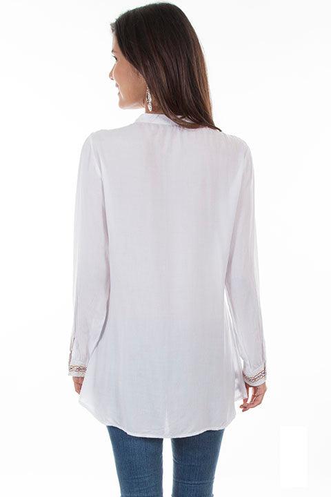 Scully WHITE L/S BLOUSE W/BUTTON UP BIB AND EMB. - Flyclothing LLC
