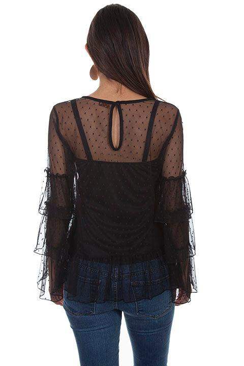 Scully BLACK 2 PC. SWISS DOT TOP W/TRIPLE RUFFLE - Scully Leather - Flyclothing LLC