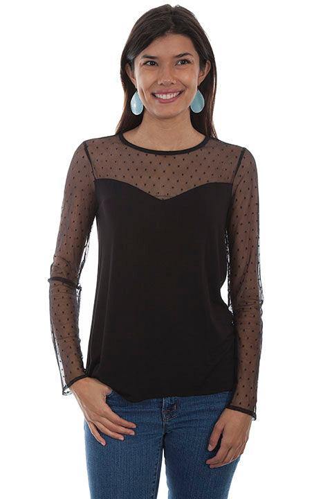 Scully BLACK SWISS DOT TOP W/SWEETHEART NECKLINE - Scully Leather