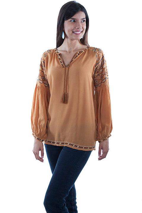 Scully GOLD TIE NECK LINE W/POET SLEEVES EMB. - Scully Leather - Flyclothing LLC