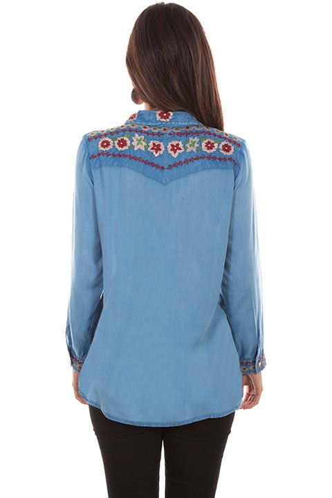 Scully AVALANCHE BLUE PEARL SNAP WESTERN YOKE EMB. BLOUSE - Flyclothing LLC