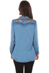 Scully AVALANCHE BLUE PEARL SNAP WESTERN YOKE EMB. BLOUSE - Scully Leather - Flyclothing LLC