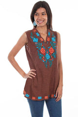 Scully BROWN V-NECK TANK W/BEADS - Flyclothing LLC