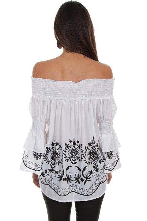 Scully WHITE OFF SHOULDER EMB. BLOUSE - Scully Leather - Flyclothing LLC