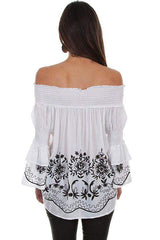 Scully WHITE OFF SHOULDER EMB. BLOUSE - Scully Leather - Flyclothing LLC