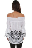 Scully WHITE OFF SHOULDER EMB. BLOUSE - Scully Leather