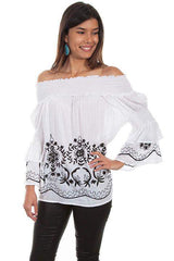 Scully WHITE OFF SHOULDER EMB. BLOUSE - Scully Leather - Flyclothing LLC