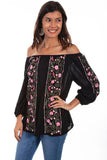 Scully BLACK BOLD STRIPE EMB. BLOUSE - Scully Leather