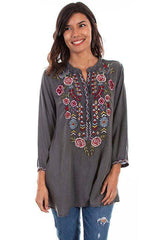 Scully CHARCOAL EMB. FRONT TUNIC - Scully Leather - Flyclothing LLC