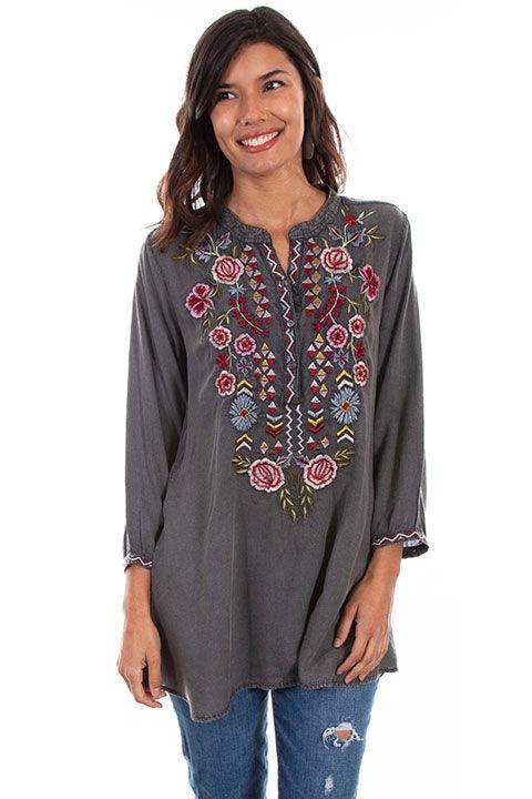 Scully CHARCOAL EMB. FRONT TUNIC - Scully Leather - Flyclothing LLC