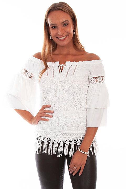 Scully OFF WHITE TIERED LACE BLOUSE W/DOUBLE RUFF SLV - Flyclothing LLC