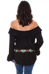 Scully BLACK RUFFLE OFF/ON SHOULDER BLOUSE - Flyclothing LLC