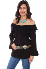 Scully BLACK RUFFLE OFF/ON SHOULDER BLOUSE - Flyclothing LLC