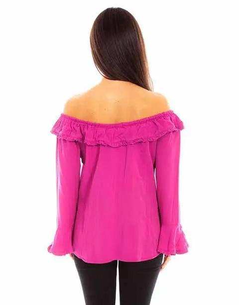 Scully Leather 100% Rayon Pink Ruffle Off/On Shoulder Blouse Shirt - Scully Leather - Flyclothing LLC