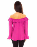 Scully Leather 100% Rayon Pink Ruffle Off/On Shoulder Blouse Shirt - Scully Leather