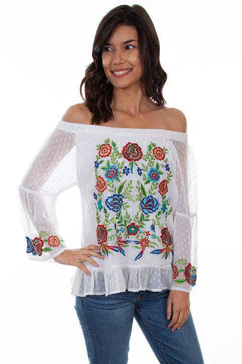 Scully WHITE SWISS DOT W/BRIGHT FLORAL EMB. - Scully Leather - Flyclothing LLC