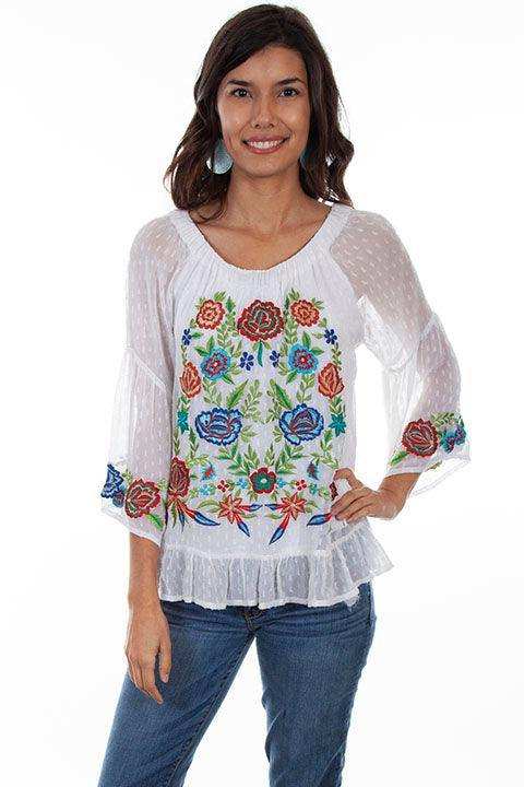 Scully WHITE SWISS DOT W/BRIGHT FLORAL EMB. - Scully Leather - Flyclothing LLC