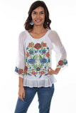 Scully WHITE SWISS DOT W/BRIGHT FLORAL EMB. - Scully Leather - Flyclothing LLC