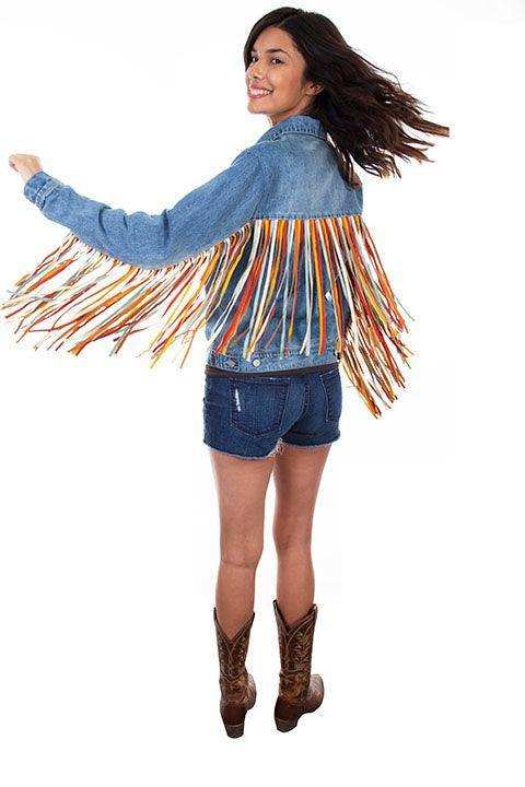 Scully DENIM JACKET W/COLORFUL FRINGE - Scully Leather - Flyclothing LLC
