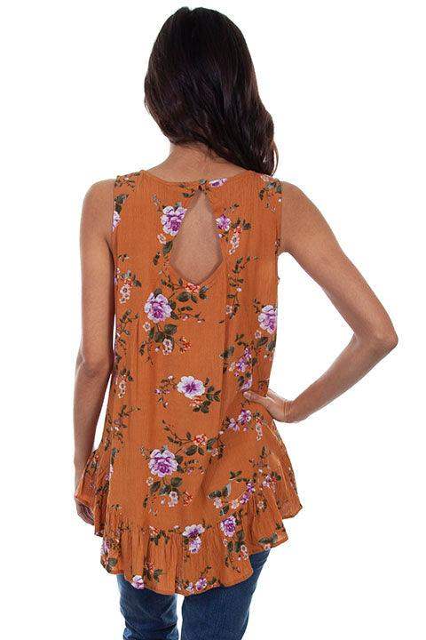 Scully MUSTARD SLVLESS SCOOP NECK BLOUSE FLORAL EMB - Scully Leather - Flyclothing LLC