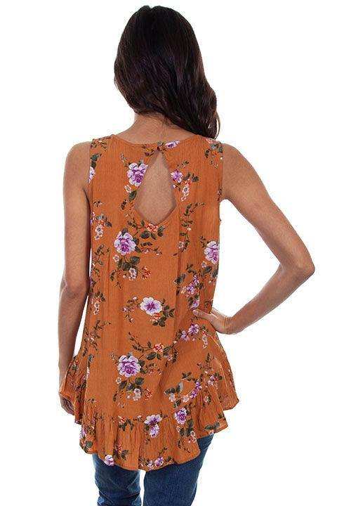 Scully MUSTARD SLVLESS SCOOP NECK BLOUSE FLORAL EMB - Scully Leather - Flyclothing LLC