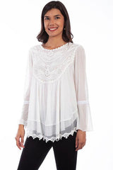 Scully IVORY CROCHET FRONT BABY DOLL BLOUSE - Flyclothing LLC