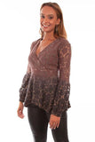 Scully COCOA HI/LO SURPLICE TOP W/BALLOON SLEEVES - Scully Leather