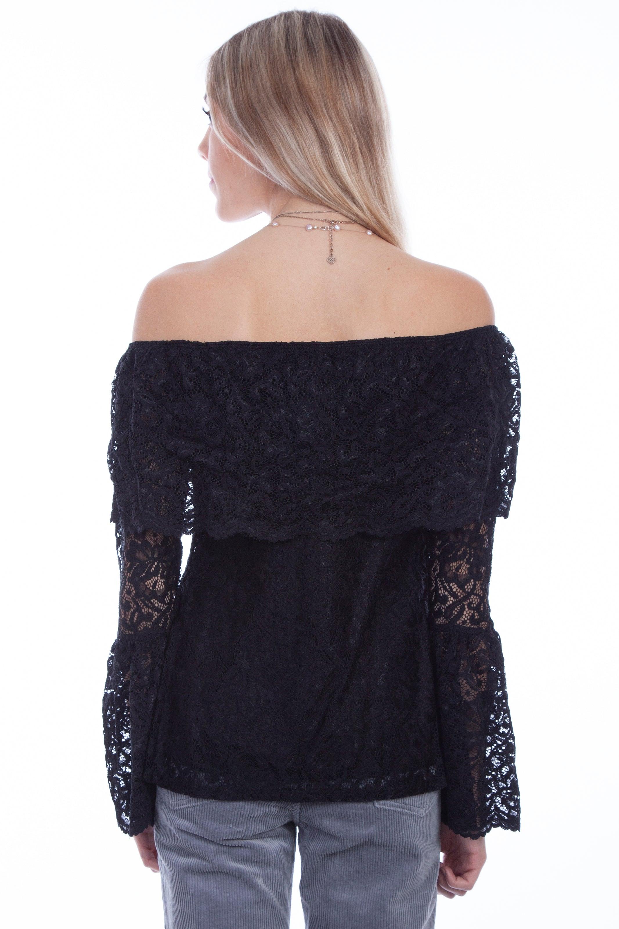 Scully BLACK ON/OFF SHOULDER RUFFLED LACE BLOUSE - Flyclothing LLC