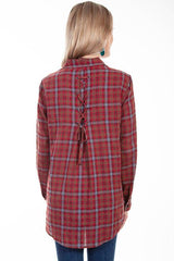 Scully RED PLUM PLAID LACE UP BACK SHIRT - Flyclothing LLC
