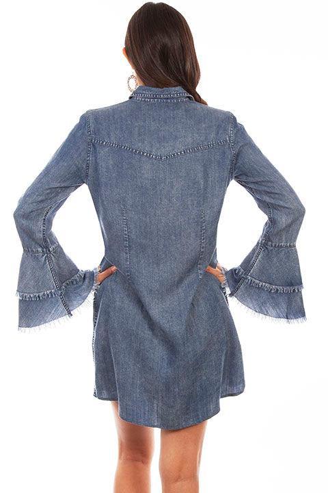 Scully DENIM WESTERN YOKE SHIRT DRESS BELL SLEEVE - Scully Leather