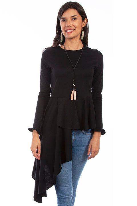 Scully BLACK TOP W/ASYMMETRICAL PEPLUM - Scully Leather - Flyclothing LLC