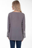 Scully SOFT GREY EMB FRONT/SLEEVES TIE FRONT BLOUSE - Scully Leather
