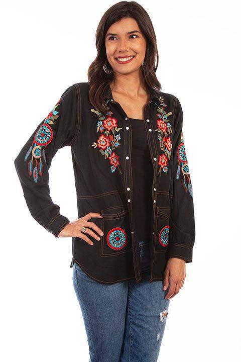 Scully BLACK COLORFUL EMB CONTRAST STITCH OVERSHT - Scully Leather - Flyclothing LLC