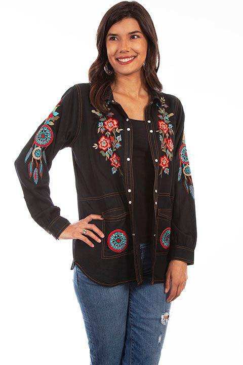 Scully BLACK COLORFUL EMB CONTRAST STITCH OVERSHT - Scully Leather - Flyclothing LLC