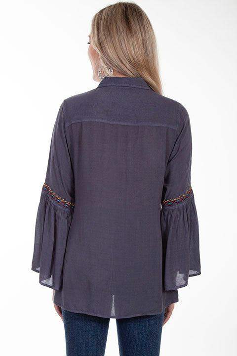 Scully WEDGEWOOD BLUE BELL SLEEVE EMB BLOUSE BUTTON FRONT - Scully Leather - Flyclothing LLC