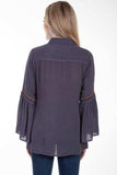 Scully WEDGEWOOD BLUE BELL SLEEVE EMB BLOUSE BUTTON FRONT - Scully Leather - Flyclothing LLC