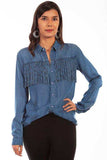Scully DENIM FRINGE BUTTON DOWN BLOUSE - Scully Leather - Flyclothing LLC
